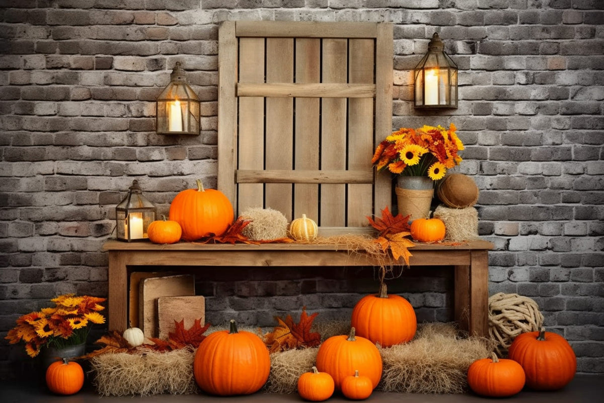 Fall Barn Straw Pumpkins Photography Backdrop RR7-133