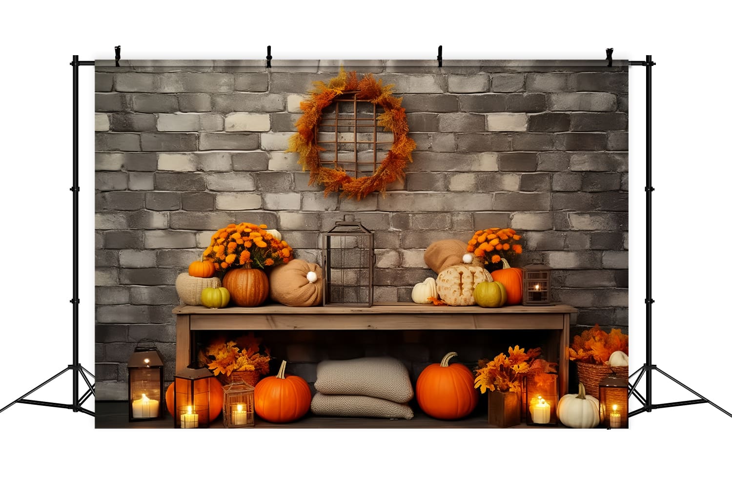 Autumn Thanksgiving Barn Pumpkins Backdrop RR7-134