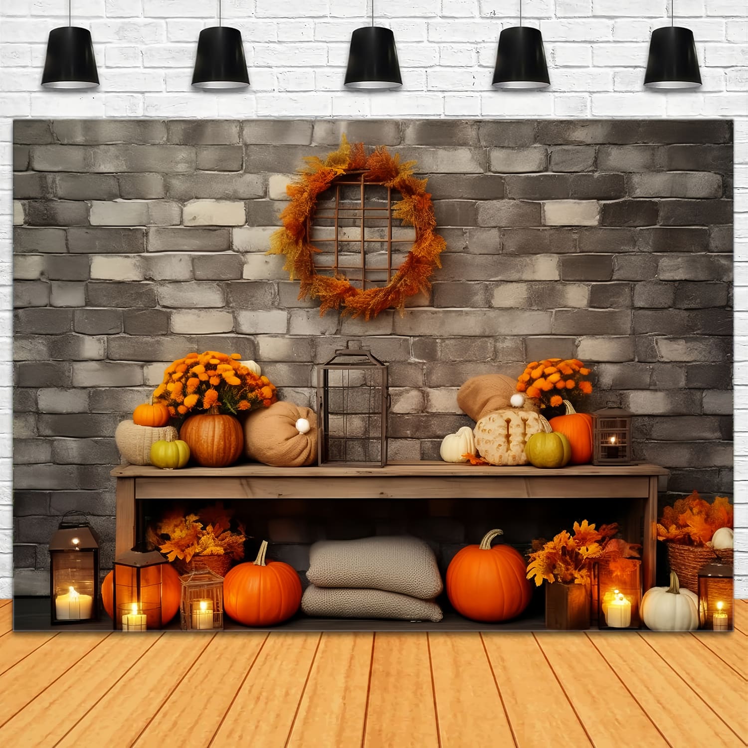 Autumn Thanksgiving Barn Pumpkins Backdrop RR7-134