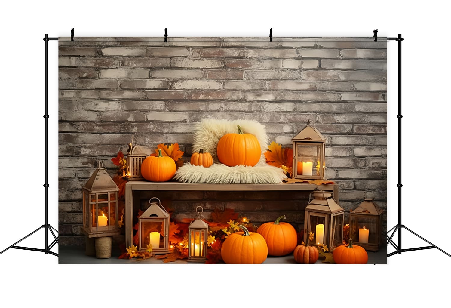 Brick Wall Pumpkins Fall Photography Backdrop RR7-135