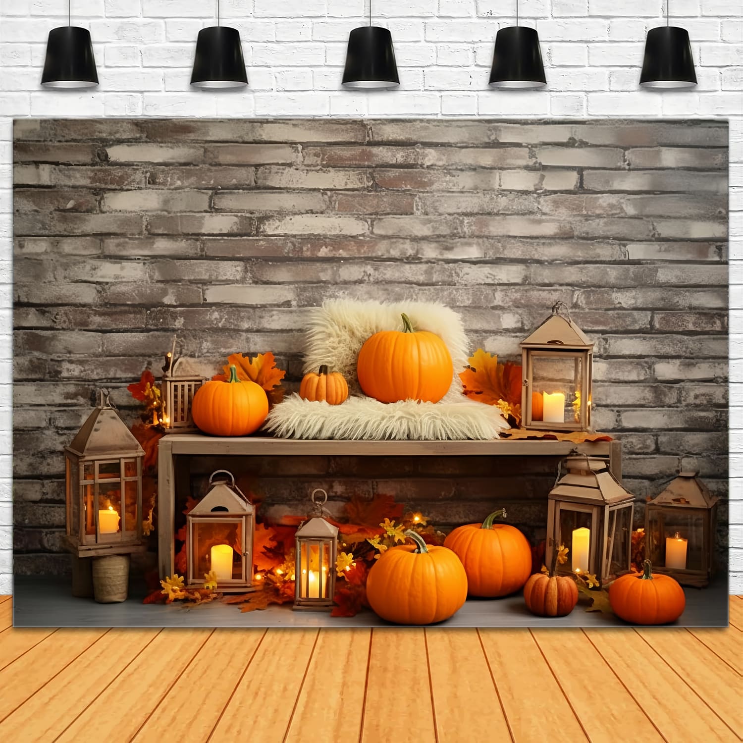 Brick Wall Pumpkins Fall Photography Backdrop RR7-135