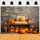 Brick Wall Pumpkins Fall Photography Backdrop RR7-135