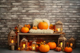 Brick Wall Pumpkins Fall Photography Backdrop RR7-135