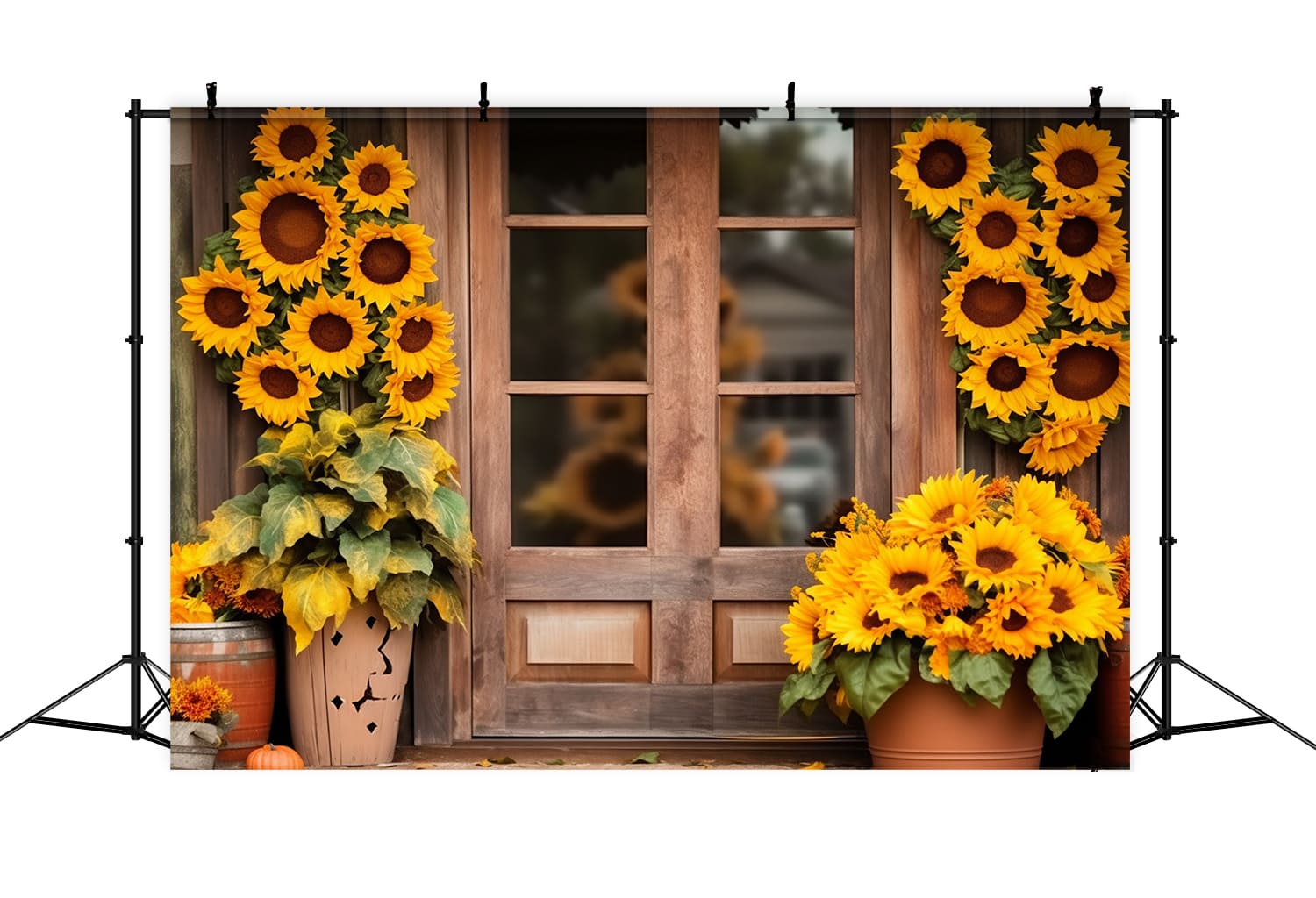 Sunflowers Wood Barn Door Autumn Backdrop RR7-136