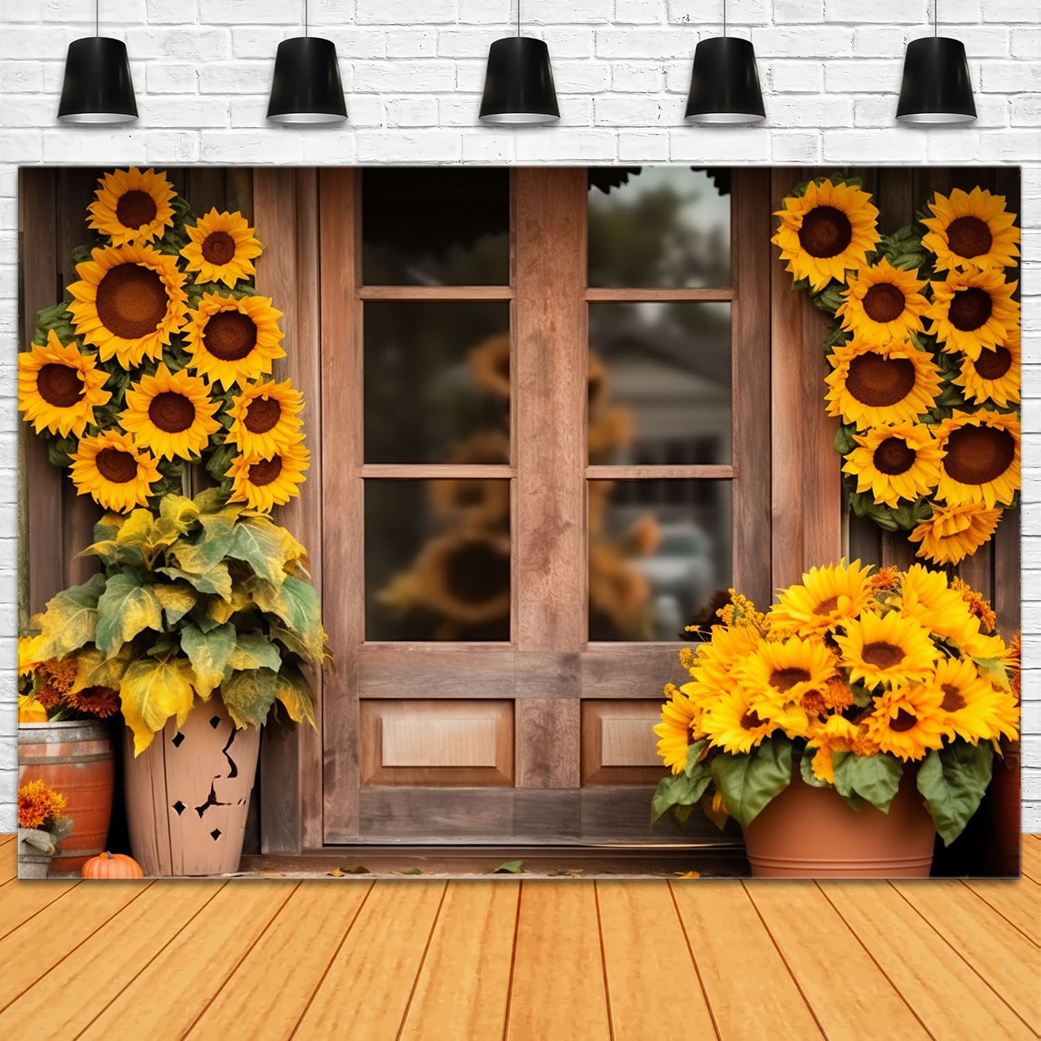 Sunflowers Wood Barn Door Autumn Backdrop RR7-136