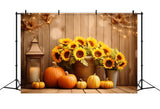 Autumn Pumpkins Sunflower Wood Backdrop RR7-137