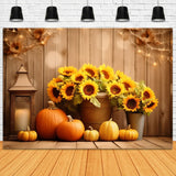 Autumn Pumpkins Sunflower Wood Backdrop RR7-137