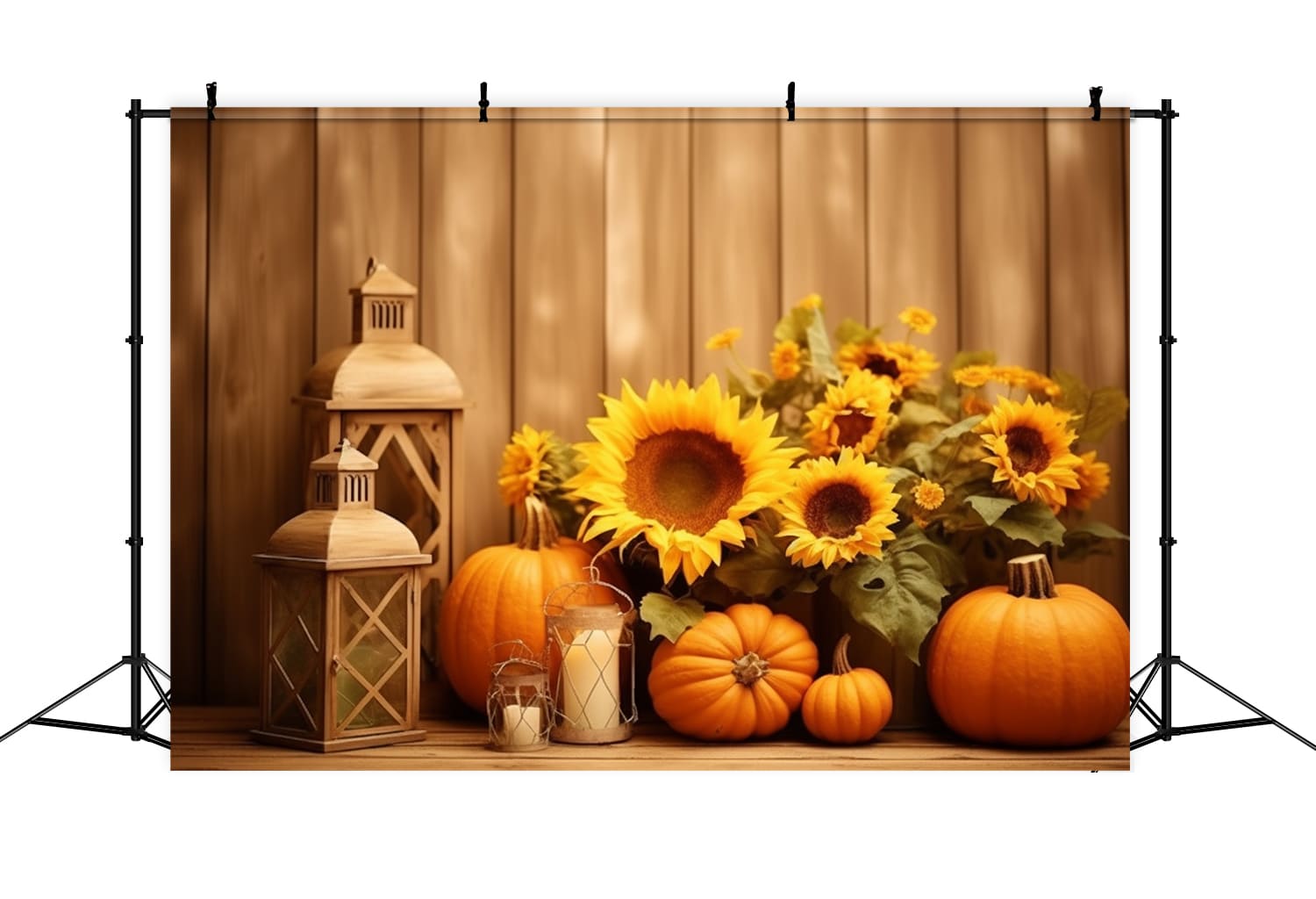 Sunflower Pumpkin Lanterns Fall Backdrop RR7-138