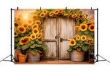 Sunflower Wreath Wooded Door Fall Backdrop RR7-139