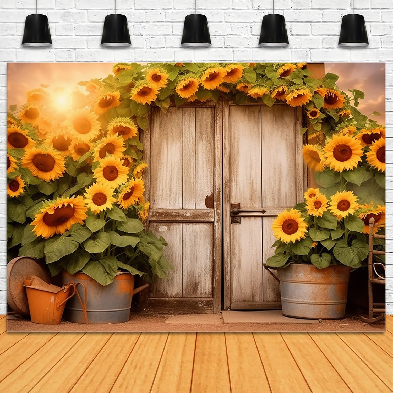 Sunflower Wreath Wooded Door Fall Backdrop RR7-139