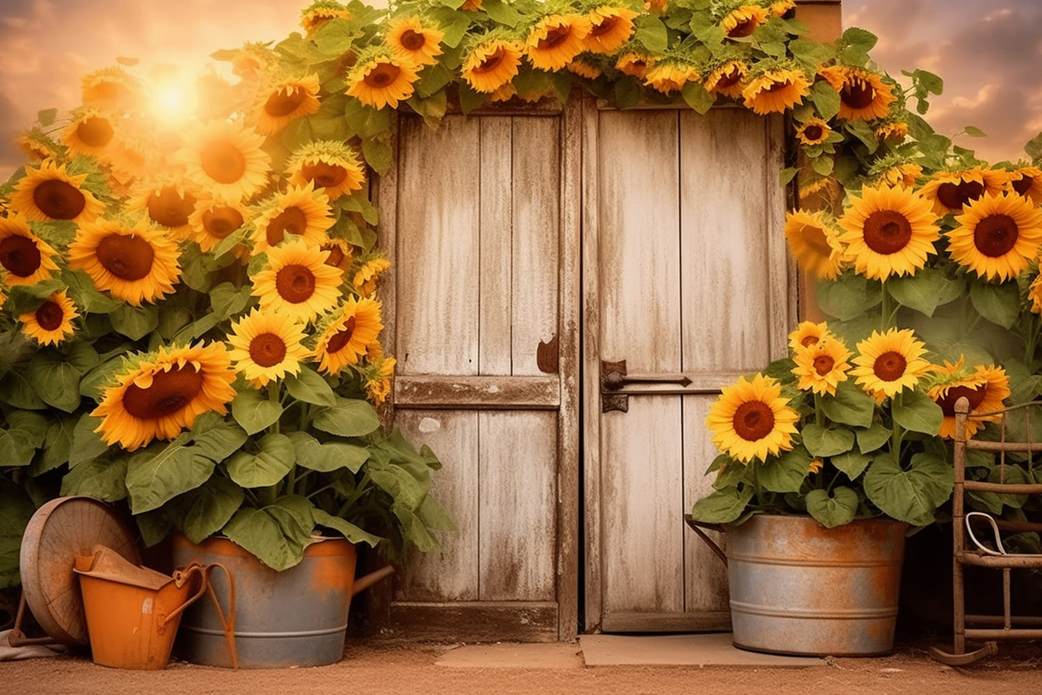 Sunflower Wreath Wooded Door Fall Backdrop RR7-139