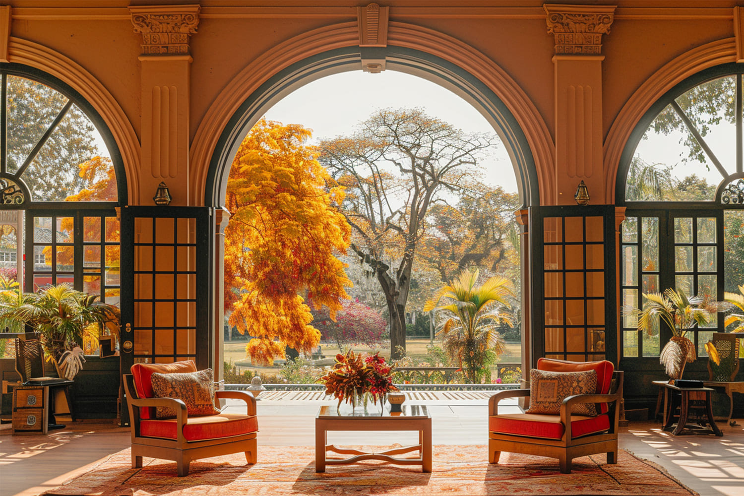 Fall Maple Trees Outside Scenery Backdrop RR7-140