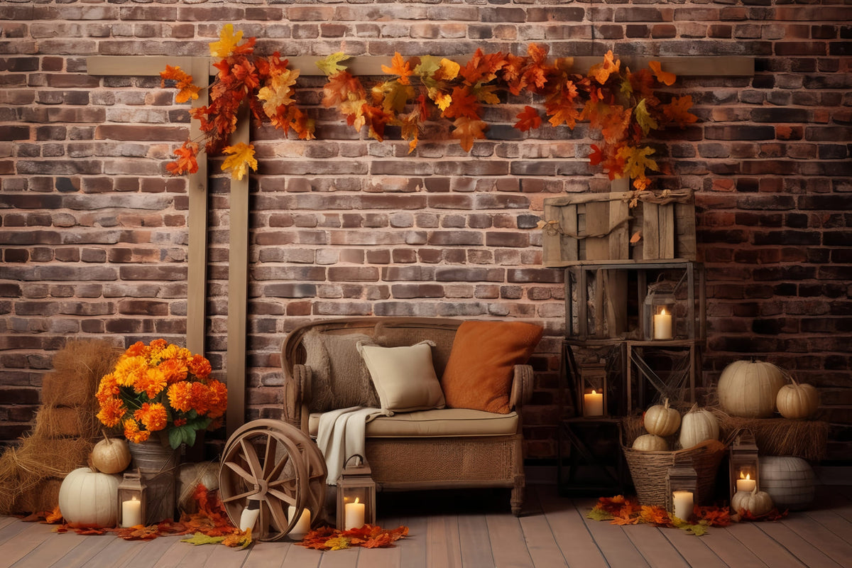 Pumpkins Maple Leaves Wall Fall Backdrop RR7-142