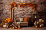 Pumpkins Maple Leaves Wall Fall Backdrop RR7-142