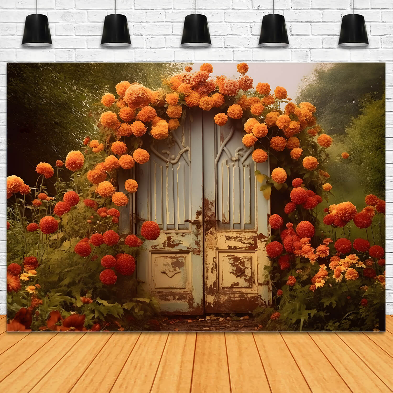 Fall Flowers Door Backdrop for Photography RR7-143