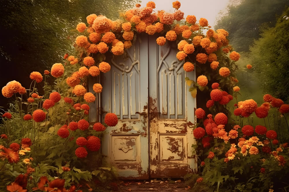 Fall Flowers Door Backdrop for Photography RR7-143