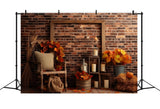 Autumn Maple Leaves Brick Wall Backdrop RR7-144