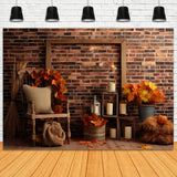 Autumn Maple Leaves Brick Wall Backdrop RR7-144