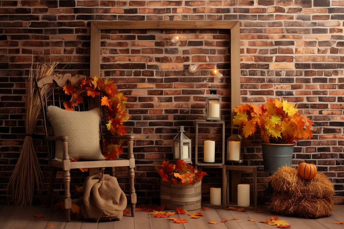 Autumn Maple Leaves Brick Wall Backdrop RR7-144