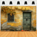 Ruined Wall Wood Door Autumn Backdrop RR7-147