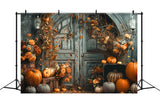 Fall Vintage Door Pumpkins Photography Backdrop RR7-149