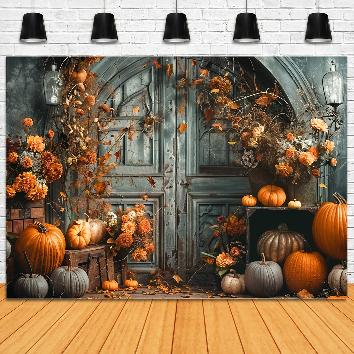 Fall Vintage Door Pumpkins Photography Backdrop RR7-149