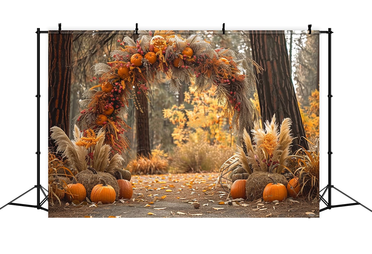 Autumn Forest Pumpkins Dried Reed Backdrop RR7-150