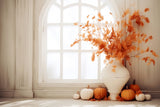 Dried Maple Leaves Vase Pumpkin Fall Backdrop RR7-152