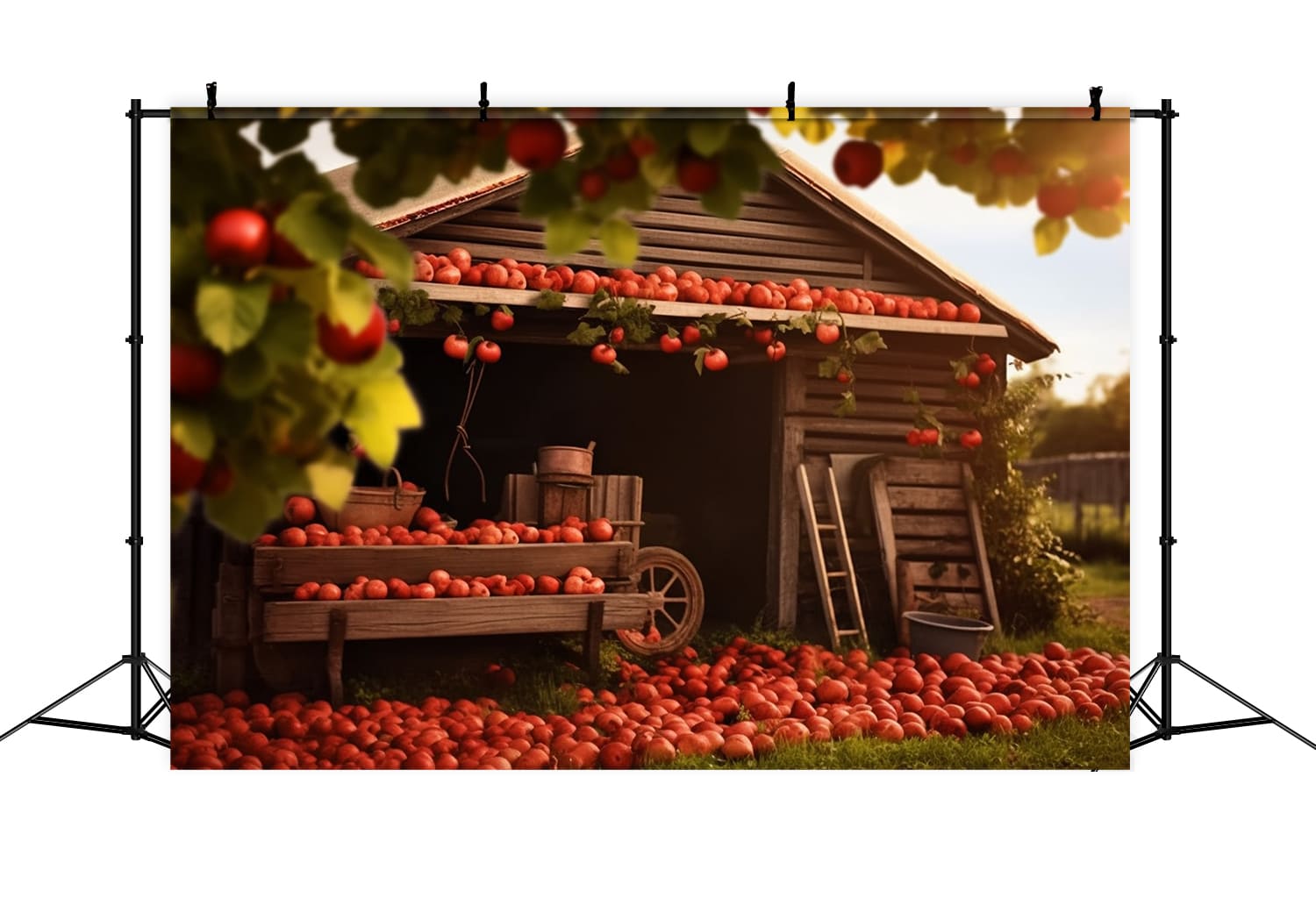 Fall Fruits Harvest Wooden House Backdrop RR7-154