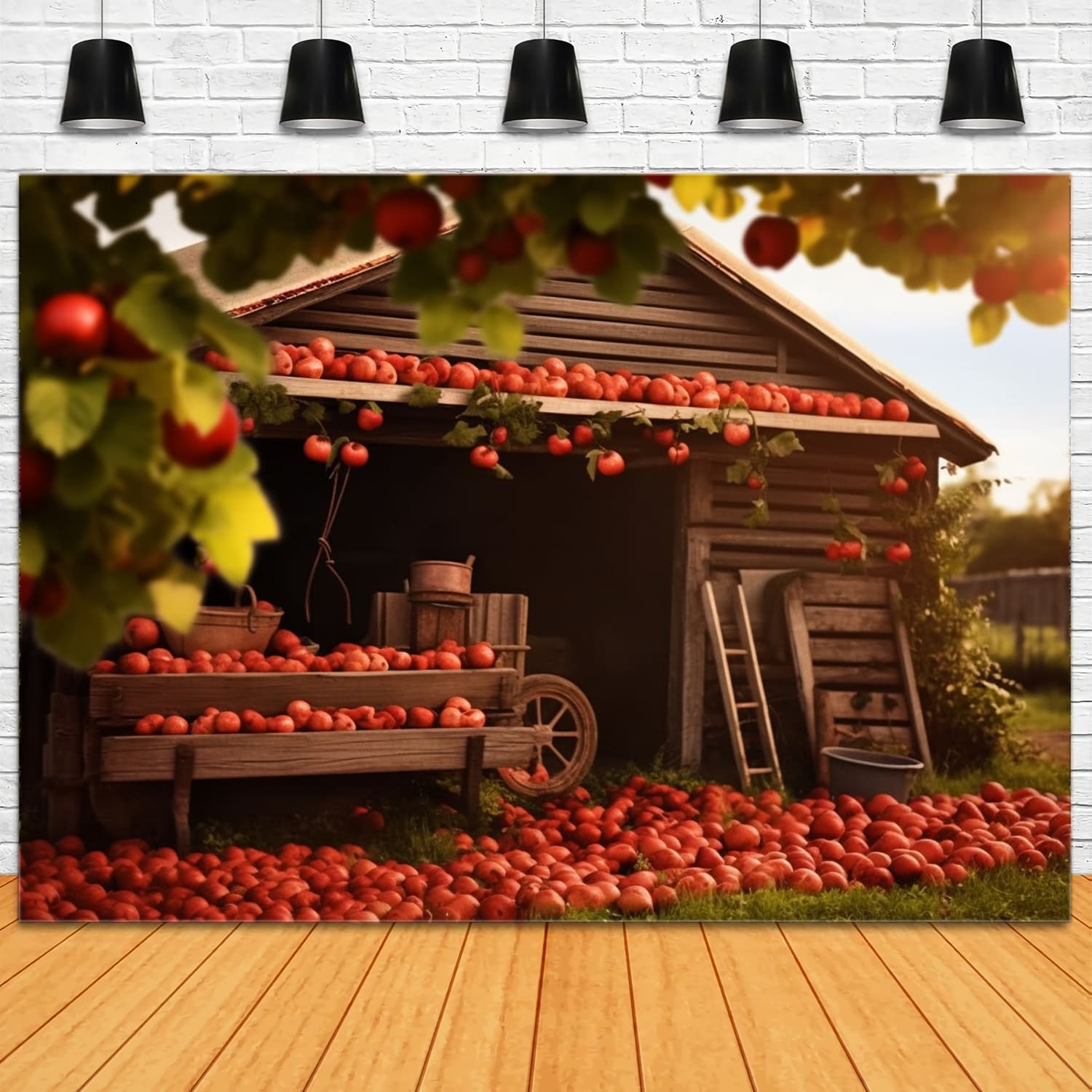 Fall Fruits Harvest Wooden House Backdrop RR7-154