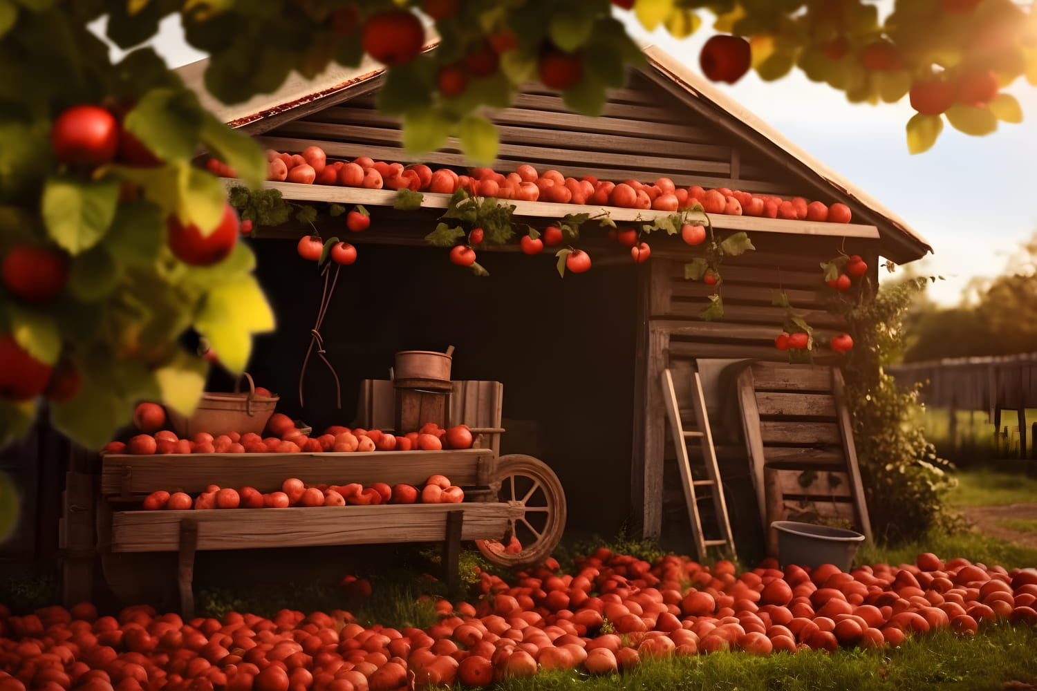 Fall Fruits Harvest Wooden House Backdrop RR7-154