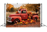 Autumn Red Truck Flowers Pumpkins Backdrop RR7-156