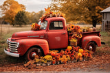 Autumn Red Truck Flowers Pumpkins Backdrop RR7-156