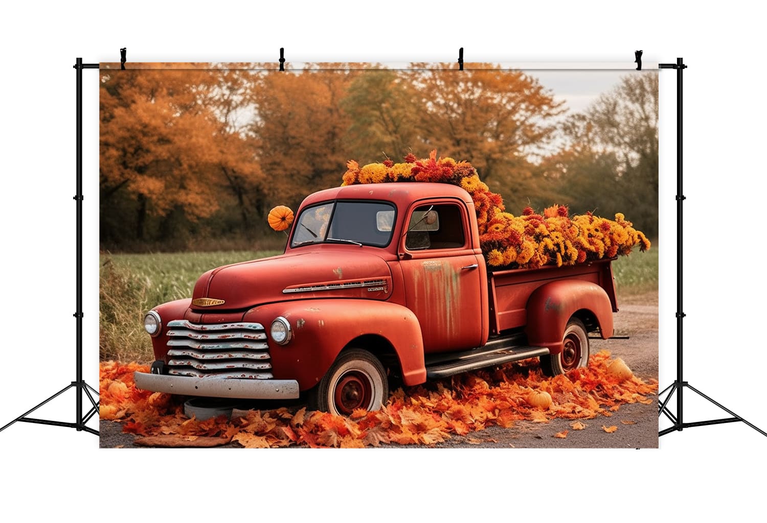 Autumn Maple Forest Red Truck Backdrop RR7-157