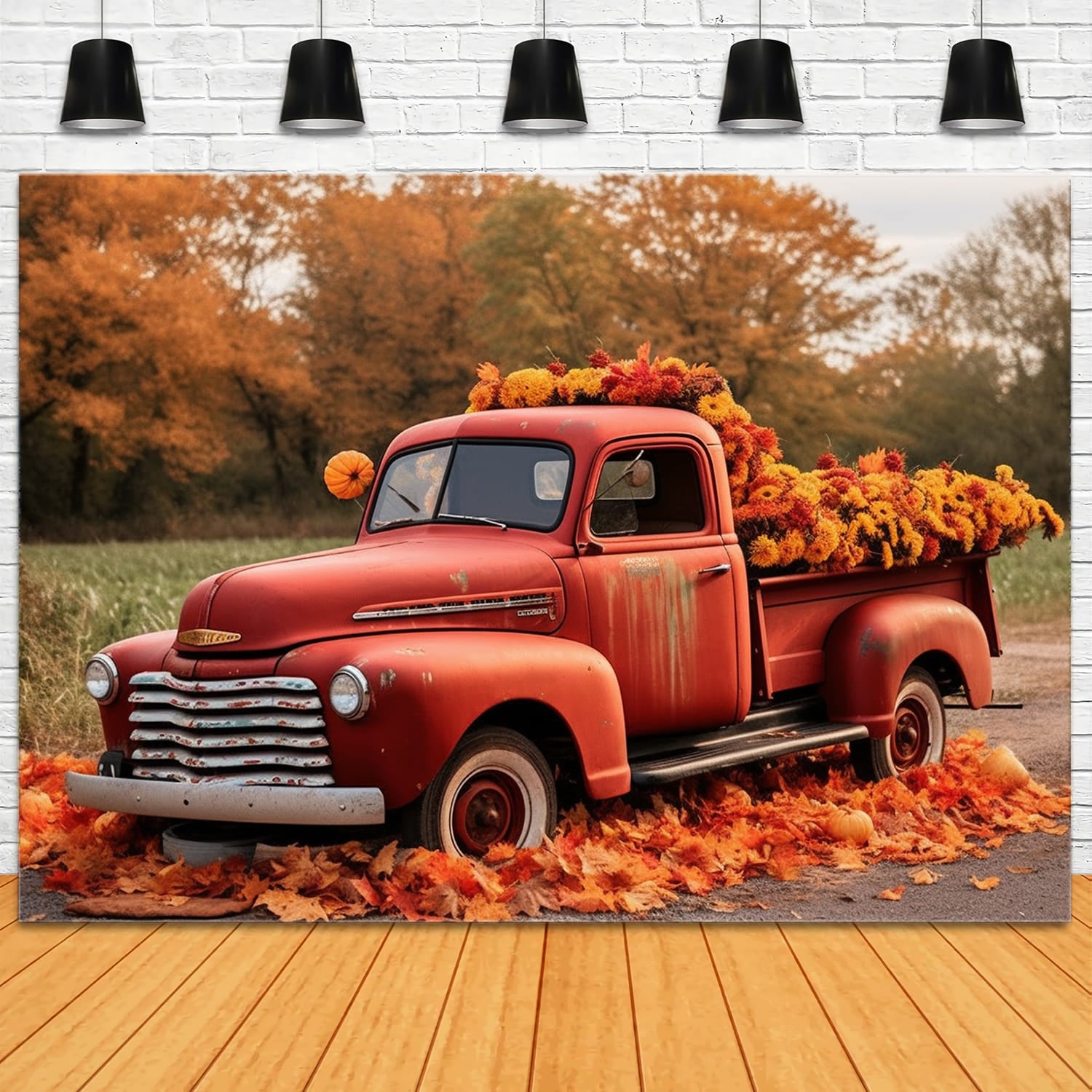 Autumn Maple Forest Red Truck Backdrop RR7-157