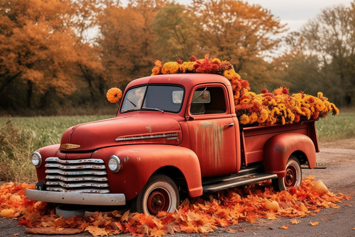 Autumn Maple Forest Red Truck Backdrop RR7-157