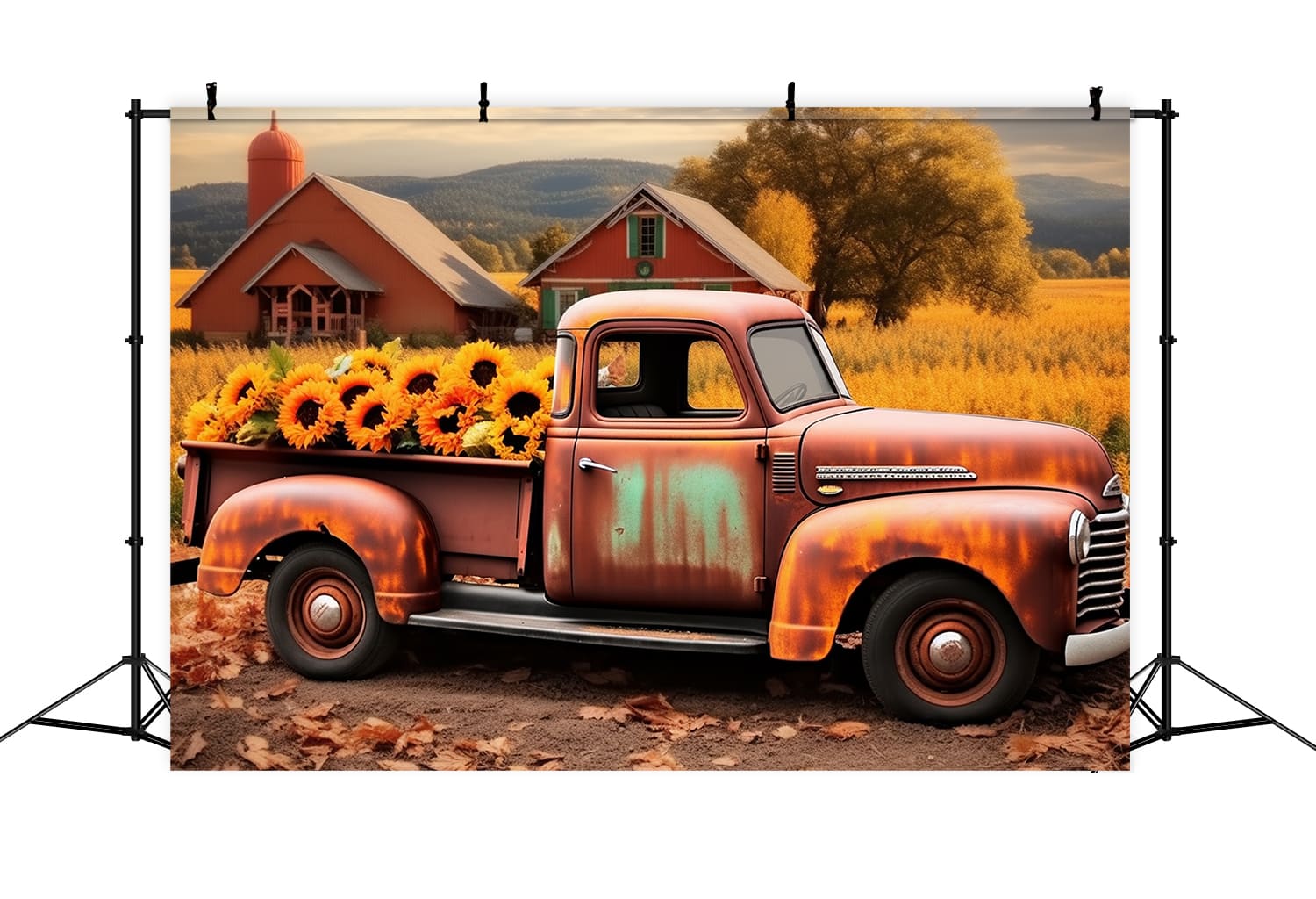 Autumn Field Sunflower Old Truck Backdrop RR7-158