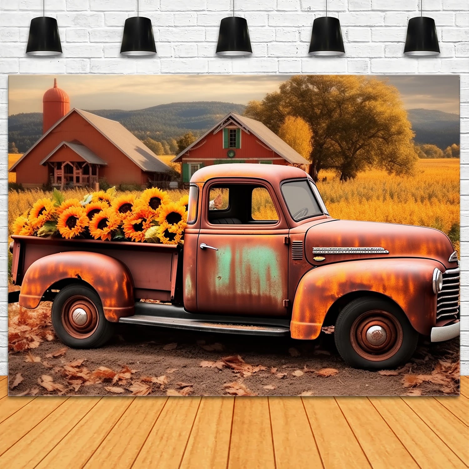 Autumn Field Sunflower Old Truck Backdrop RR7-158