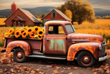 Autumn Field Sunflower Old Truck Backdrop RR7-158