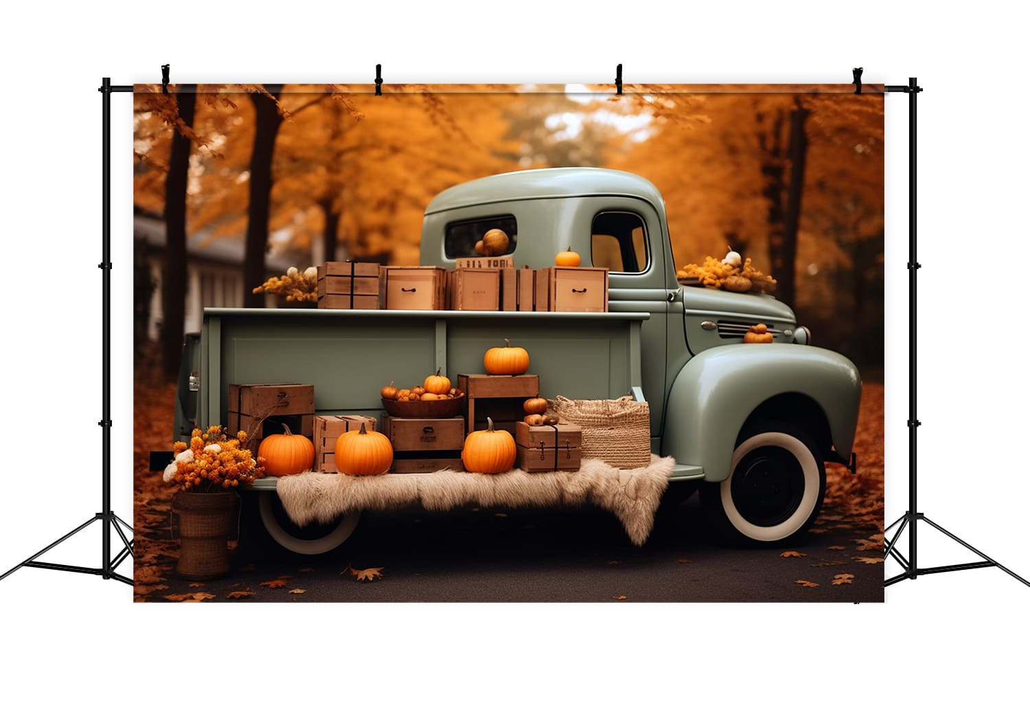 Autumn Forest Harvest Retro Truck Backdrop RR7-159