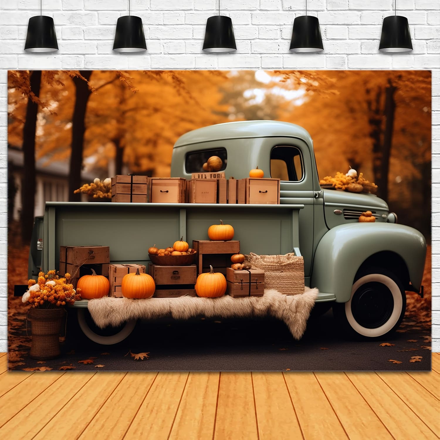 Autumn Forest Harvest Retro Truck Backdrop RR7-159