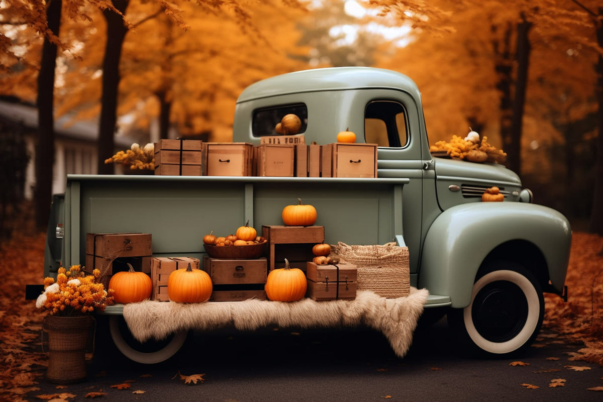 Autumn Forest Harvest Retro Truck Backdrop RR7-159