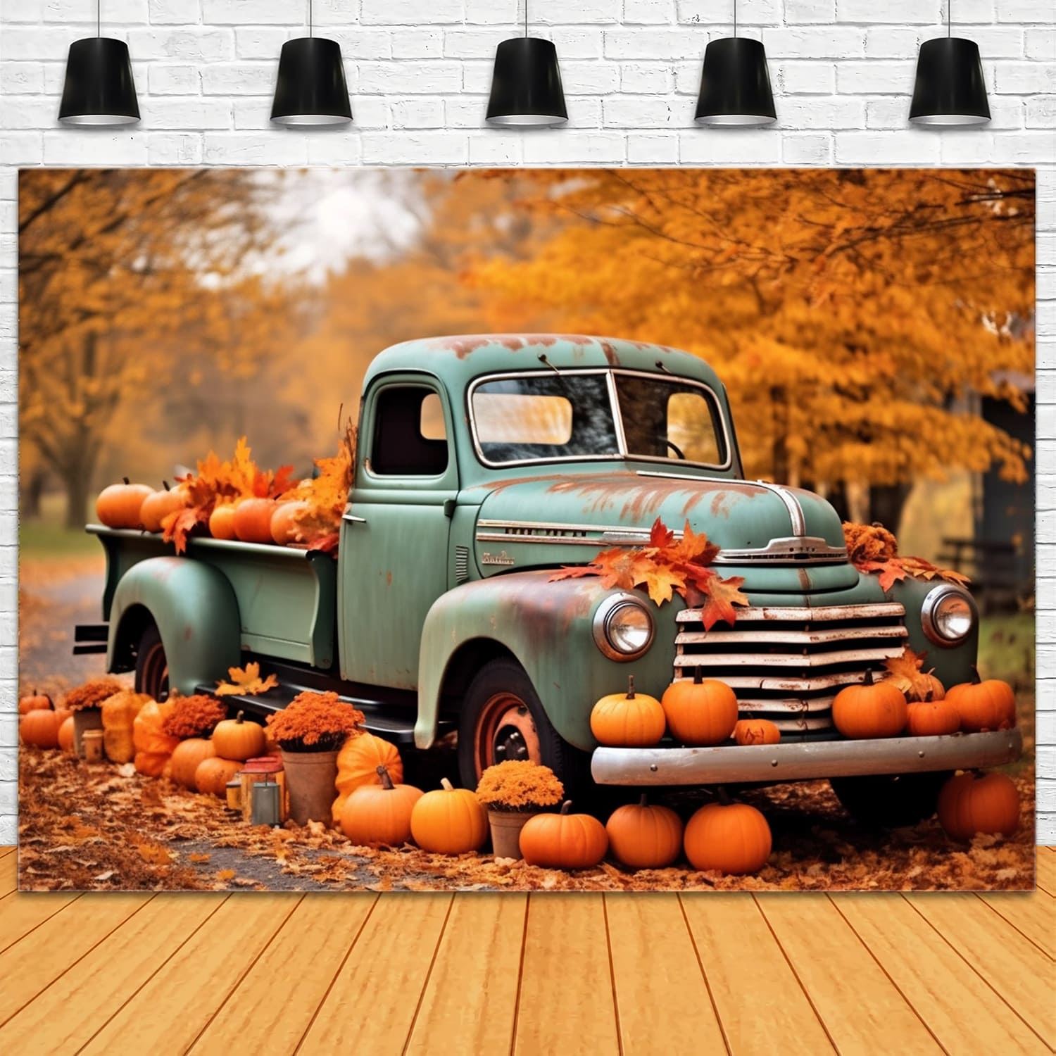 Fall Maple Trees Pumpkins Truck Backdrop RR7-160