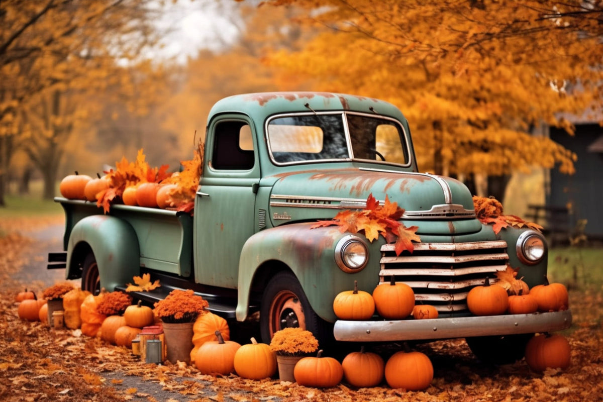 Fall Maple Trees Pumpkins Truck Backdrop RR7-160