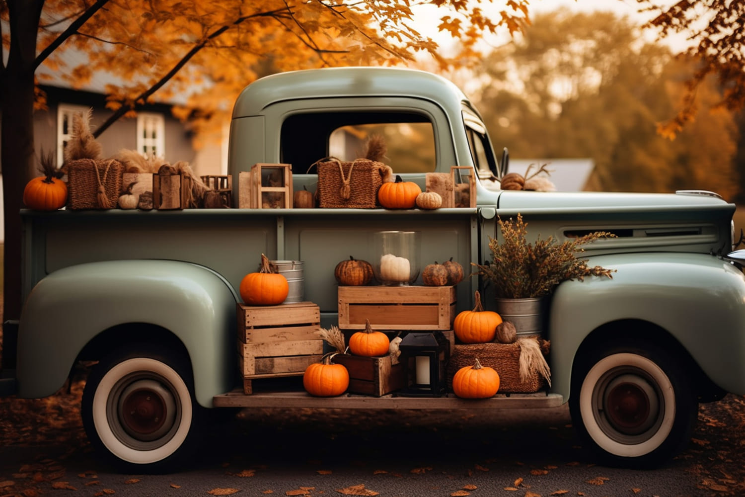 Fall Pumpkins Harvest Retro Truck Backdrop RR7-162