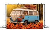 Fall Sunflower Blue White Car Bus Backdrop RR7-163