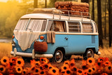 Fall Sunflower Blue White Car Bus Backdrop RR7-163