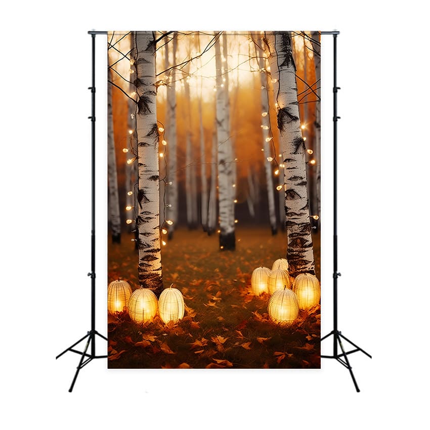 Fall Birch Trees Lights Photography Backdrop RR7-164