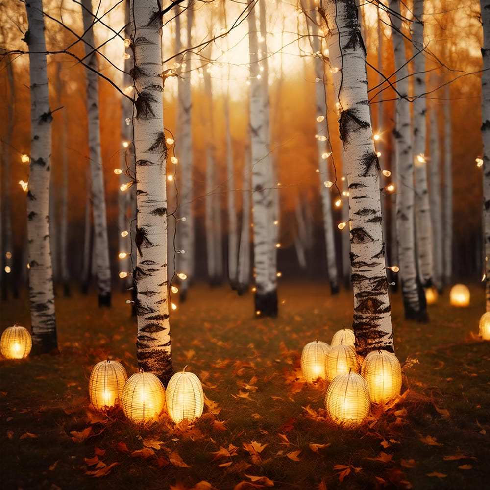 Fall Birch Trees Lights Photography Backdrop RR7-164