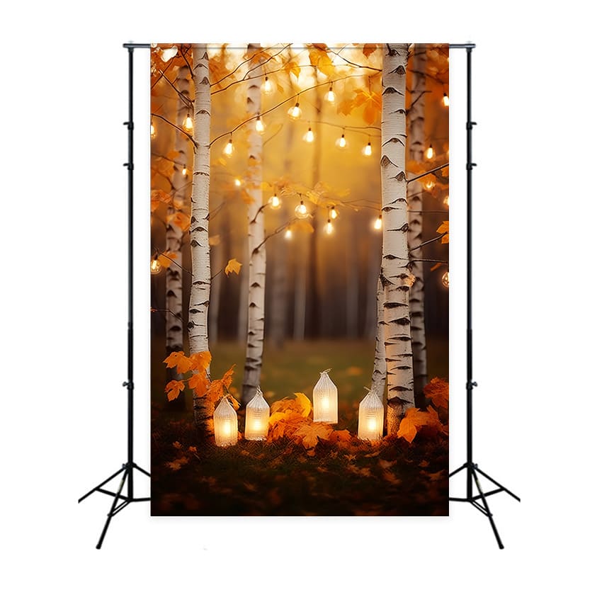 Autumn Birch Forest String Lights Backdrop RR7-165